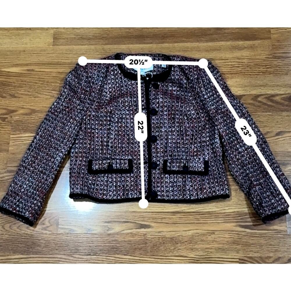 Veronica Beard Ceres Metallic Cotton Blend Tweed Jacket Red Blaze/Navy Multi 16 - Picture 5 of 11